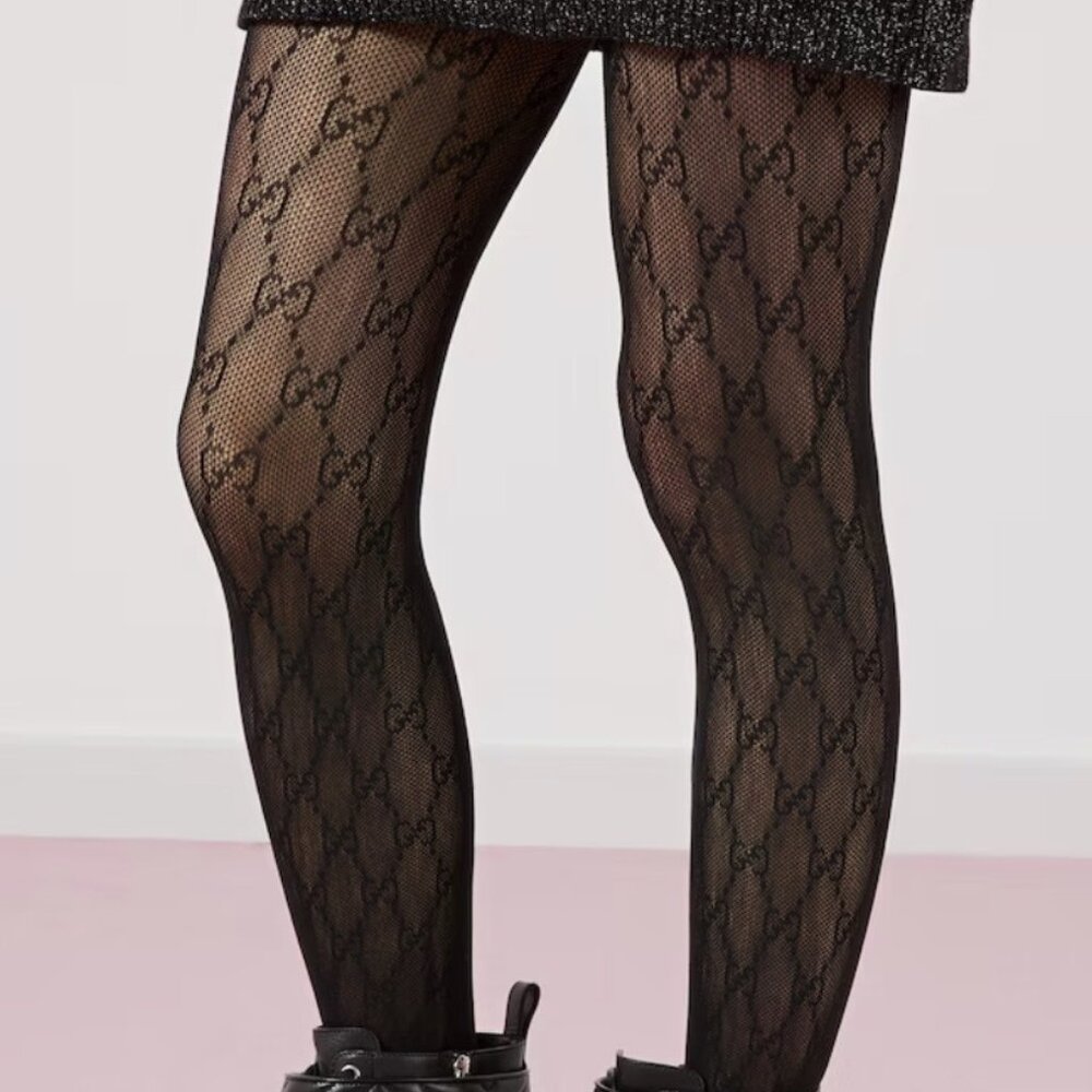Gucci Black GG Monogram Sheer Tights